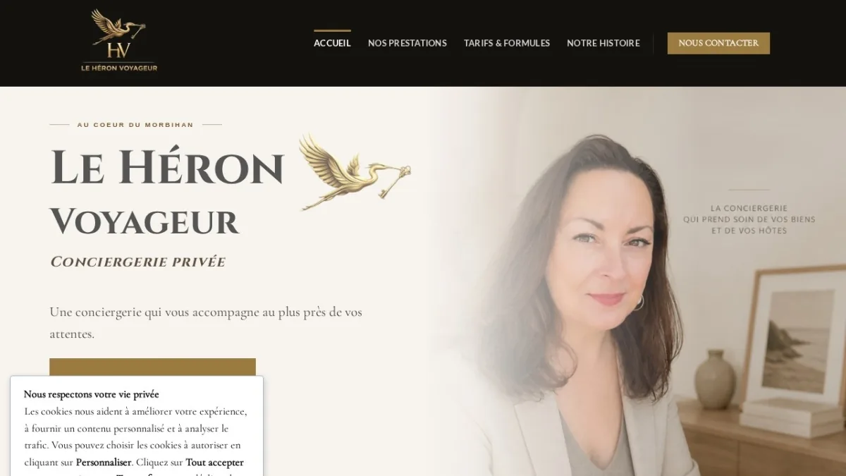 Site internet créé pour Le Héron Voyageur, conciergerie dans le Morbihan