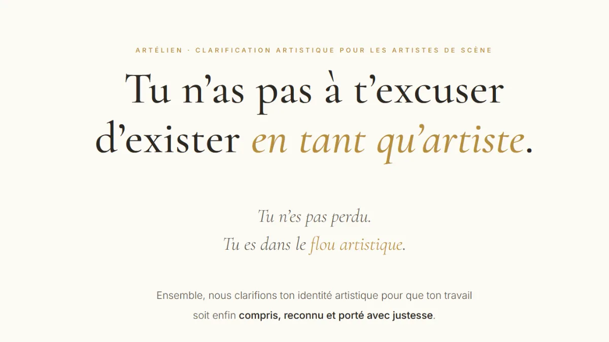 Site internet créé pour Artélien, clarification artistique pour les artistes de scène